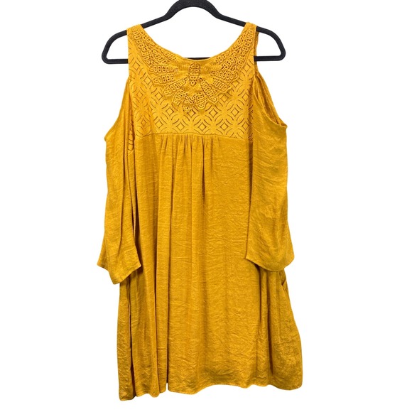 EST. 1946 Women Mustard Yellow Cold Shoulder Crochet Lace Boho Dress Size L - Picture 5 of 8